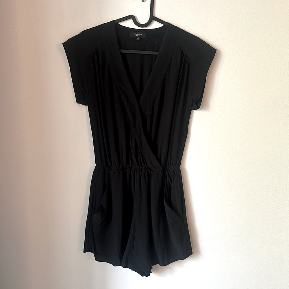 Black Silk Romper with Pockets